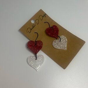Heart Drop Glitter Earrings - Brand New